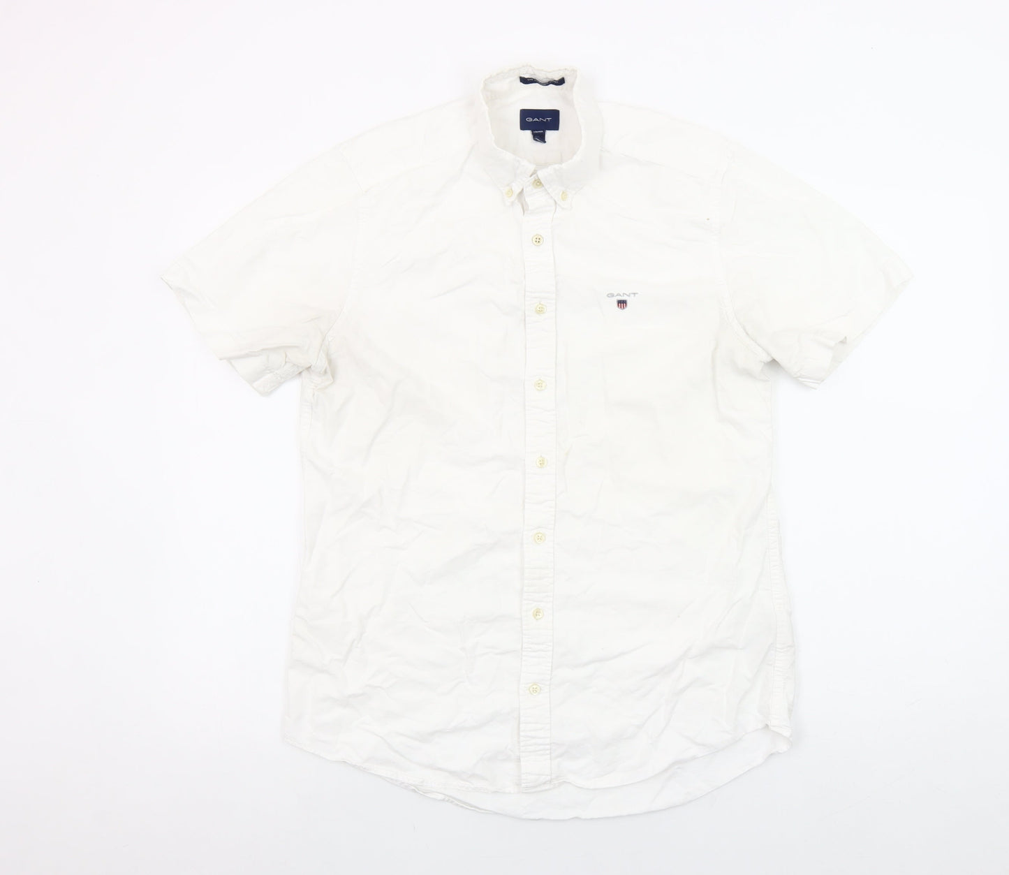 GANT Mens White Cotton Short Sleeve Button-Up Shirt M 39/40 Classic Fit
