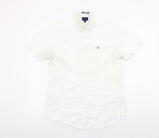 GANT Mens White Cotton Short Sleeve Button-Up Shirt M 39/40 Classic Fit