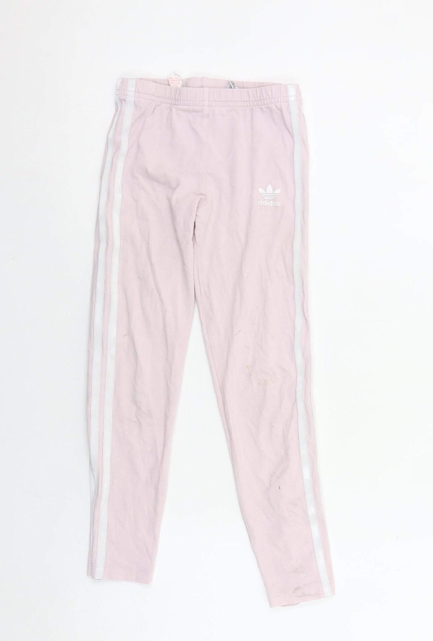 Adidas Girls Pink Ankle Leggings XS 7-8 Years Three Stripe Stretch