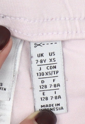 Adidas Girls Pink Ankle Leggings XS 7-8 Years Three Stripe Stretch