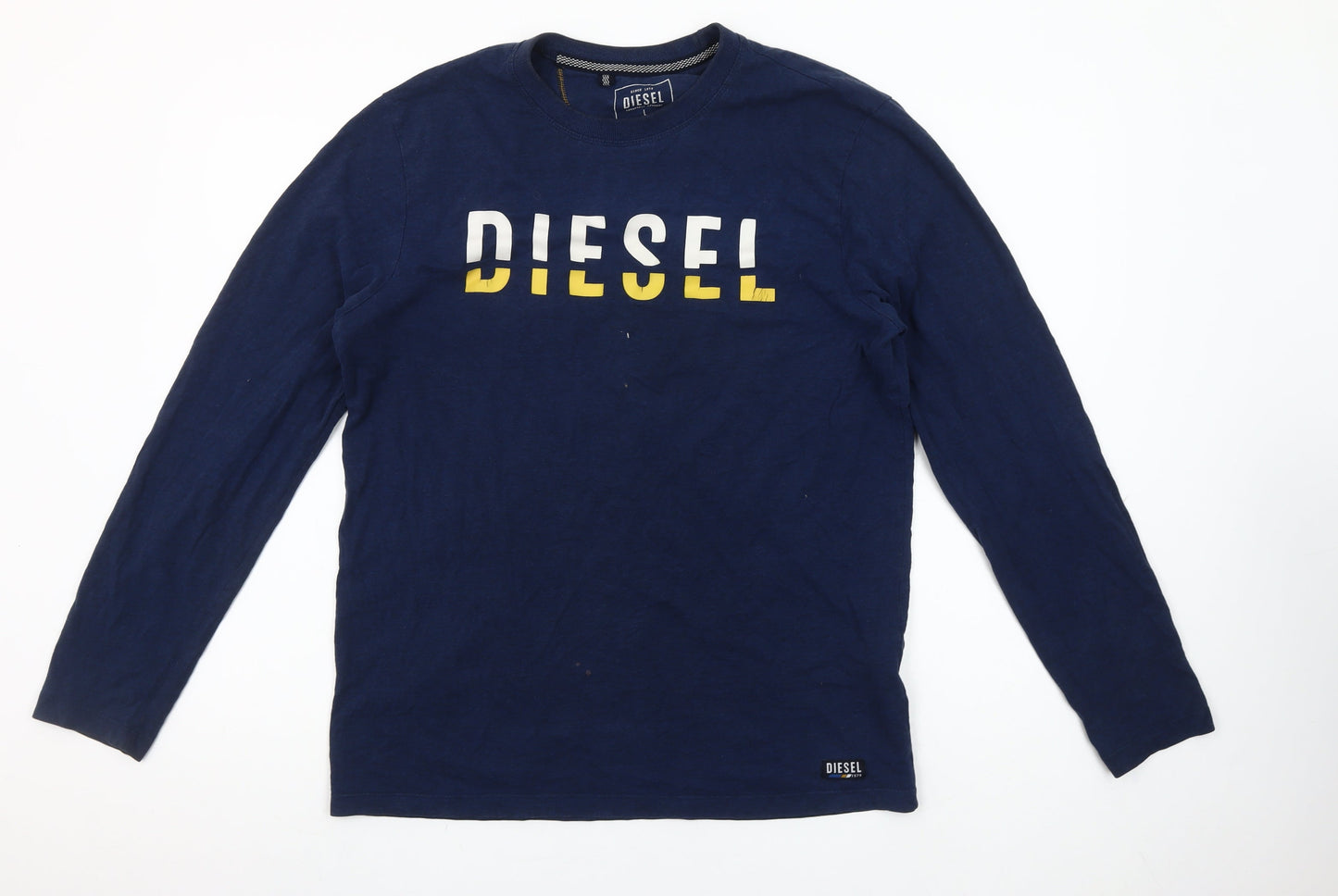 Diesel Men’s Blue Long Sleeve Logo Cotton T-Shirt Size L