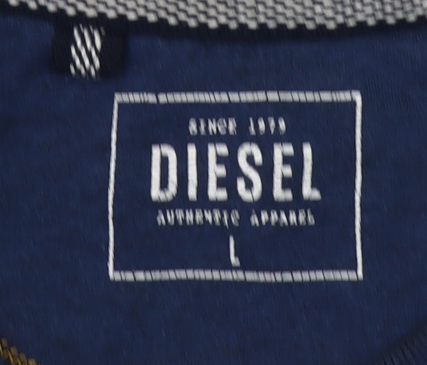 Diesel Men’s Blue Long Sleeve Logo Cotton T-Shirt Size L