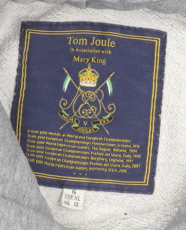 Joules Mary King Grey Hooded Sweatshirt Womens UK 16 Equestrian Print