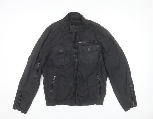 Jack & Jones Men's Black Bomber Jacket Medium Stand-Up Collar Cotton Blend