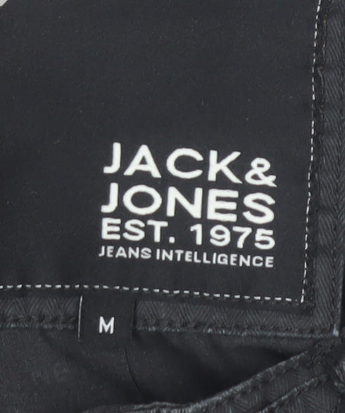 Jack & Jones Men's Black Bomber Jacket Medium Stand-Up Collar Cotton Blend