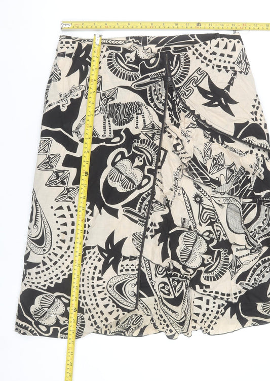 Gil Bret Women's Beige Tribal Wrap Cotton Knee Length Skirt Size 14