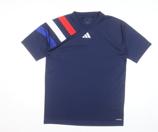 Adidas Men's Blue Regular Fit Colourblock Sports T-Shirt M
