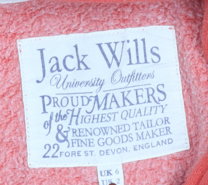 Jack Wills Women's Coral Full Zip Hoodie UK 6 Cotton Blend