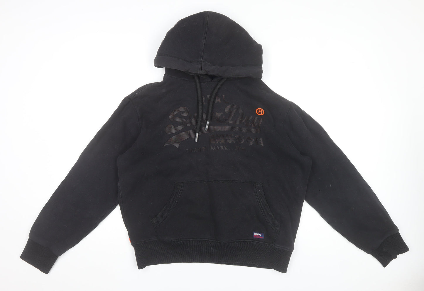 Superdry Men's Black Pullover Hoodie L Graphic Fleece Logo Jumper