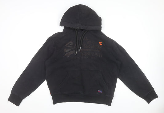 Superdry Men's Black Pullover Hoodie L Graphic Fleece Logo Jumper