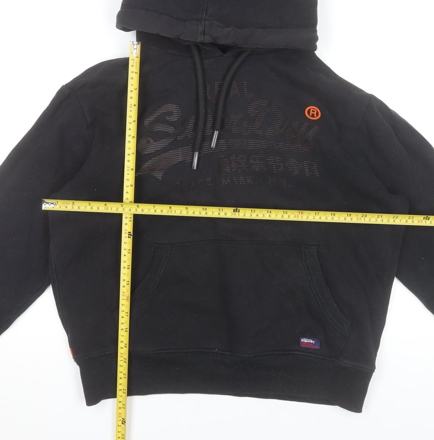 Superdry Men's Black Pullover Hoodie L Graphic Fleece Logo Jumper