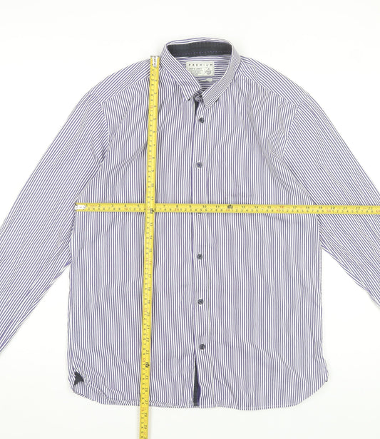 Jack & Jones Mens Blue Striped Cotton Long Sleeve Slim Dress Shirt L