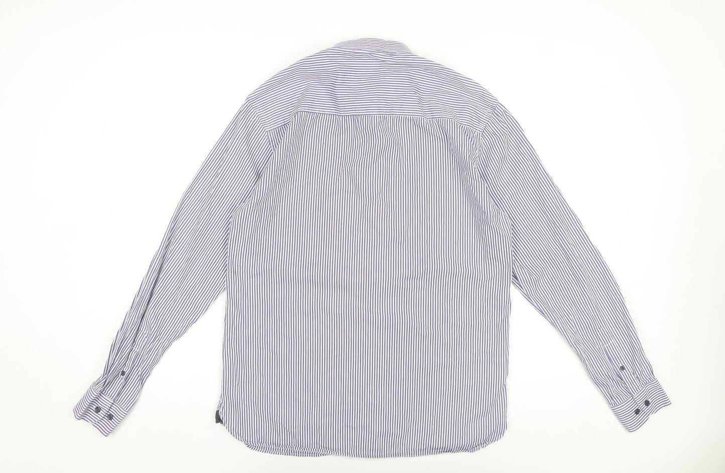 Jack & Jones Mens Blue Striped Cotton Long Sleeve Slim Dress Shirt L