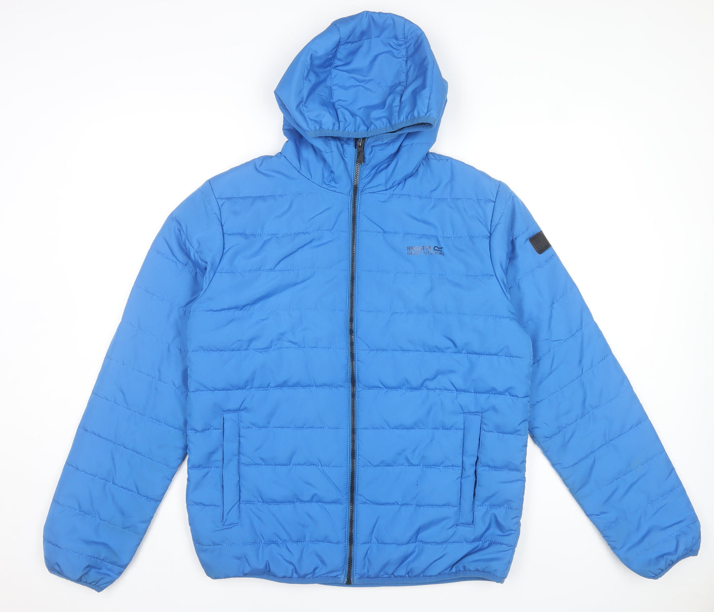 Regatta Men Blue Hooded Puffer Jacket Medium Polyester Warm Outdoor