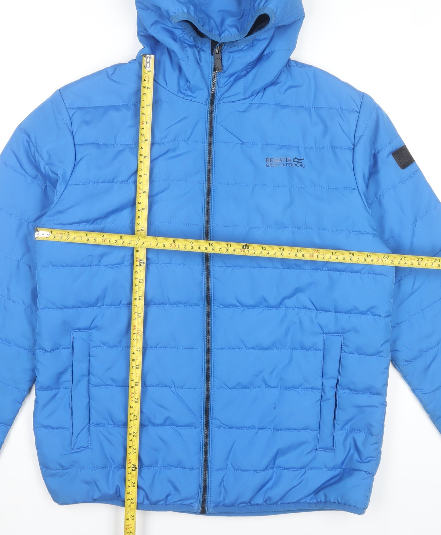 Regatta Men Blue Hooded Puffer Jacket Medium Polyester Warm Outdoor