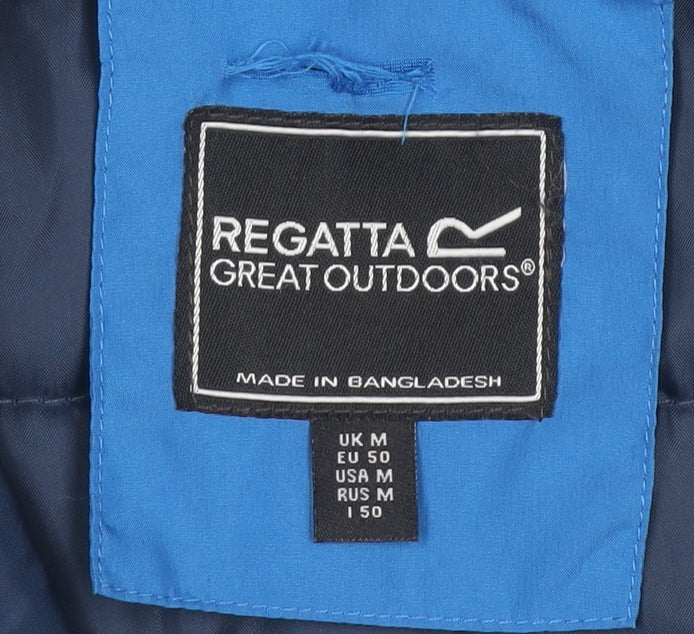 Regatta Men Blue Hooded Puffer Jacket Medium Polyester Warm Outdoor