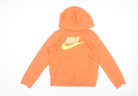Nike Boys Orange Hoodie Large Standard Fit Cotton Blend Pullover