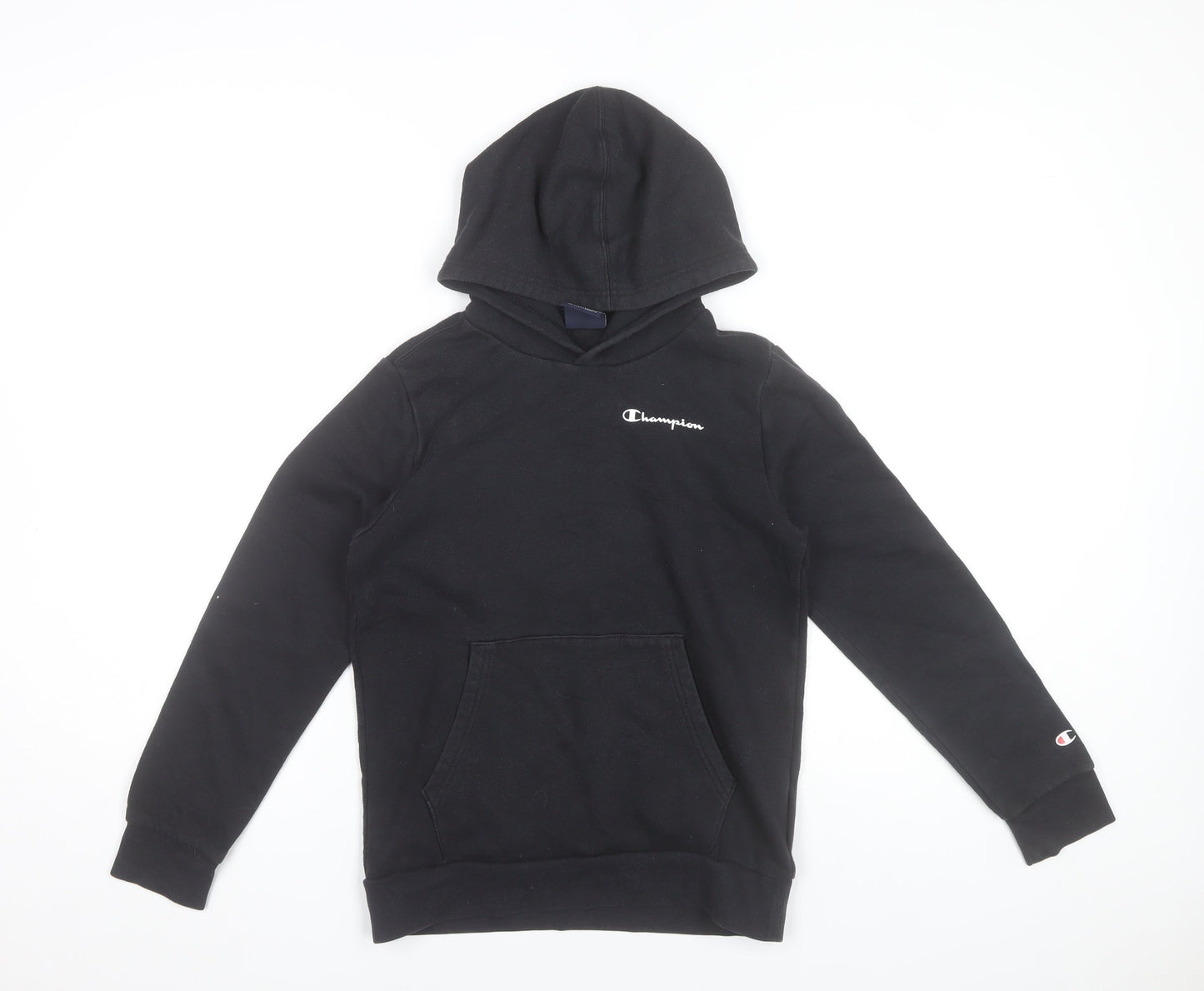 Champion Boys Black Pullover Hoodie 11-12 Years Cotton Blend Logo