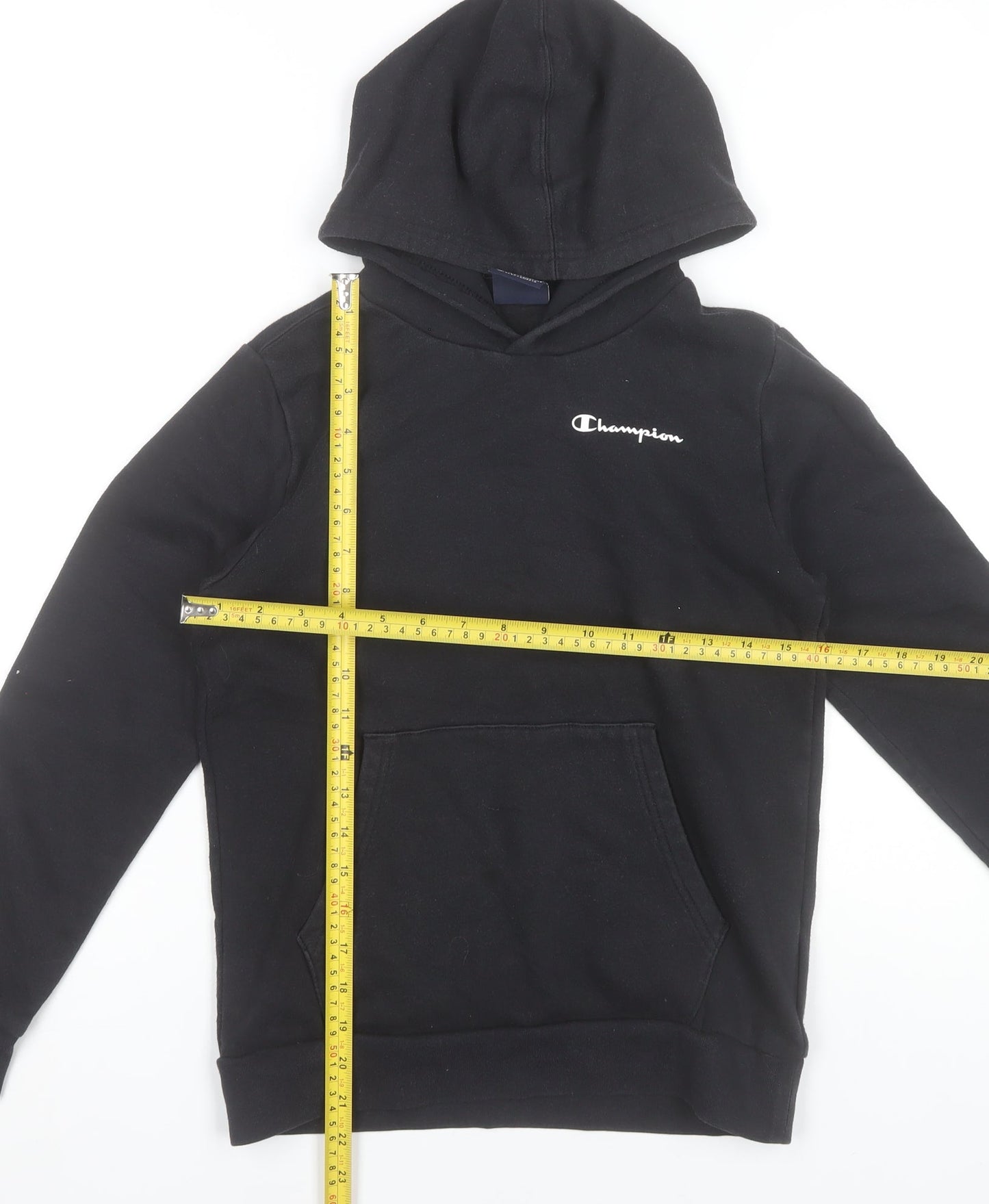 Champion Boys Black Pullover Hoodie 11-12 Years Cotton Blend Logo