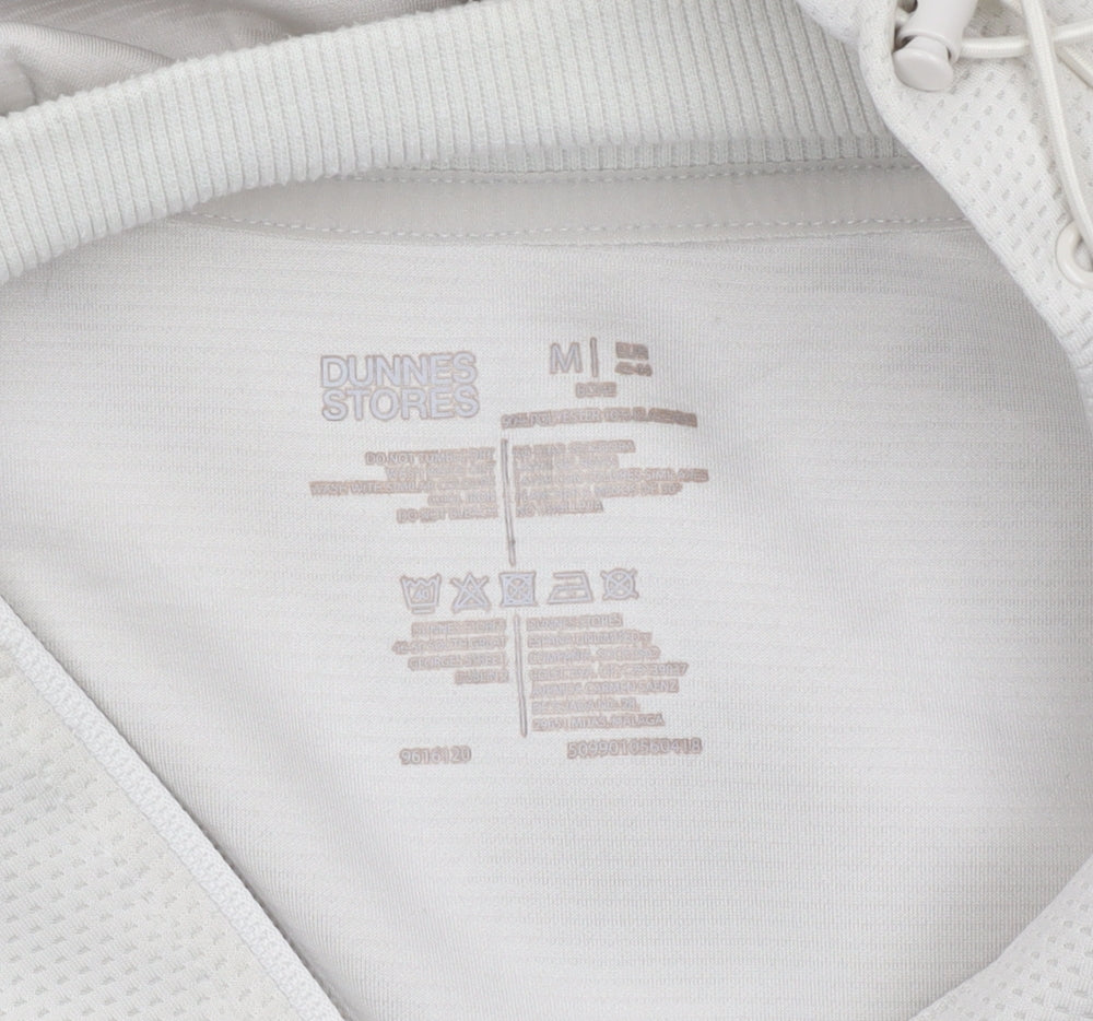Brand and care label for Dunnes Women Ivory Fleece 1/2 Zip Hooded Sweatshirt M