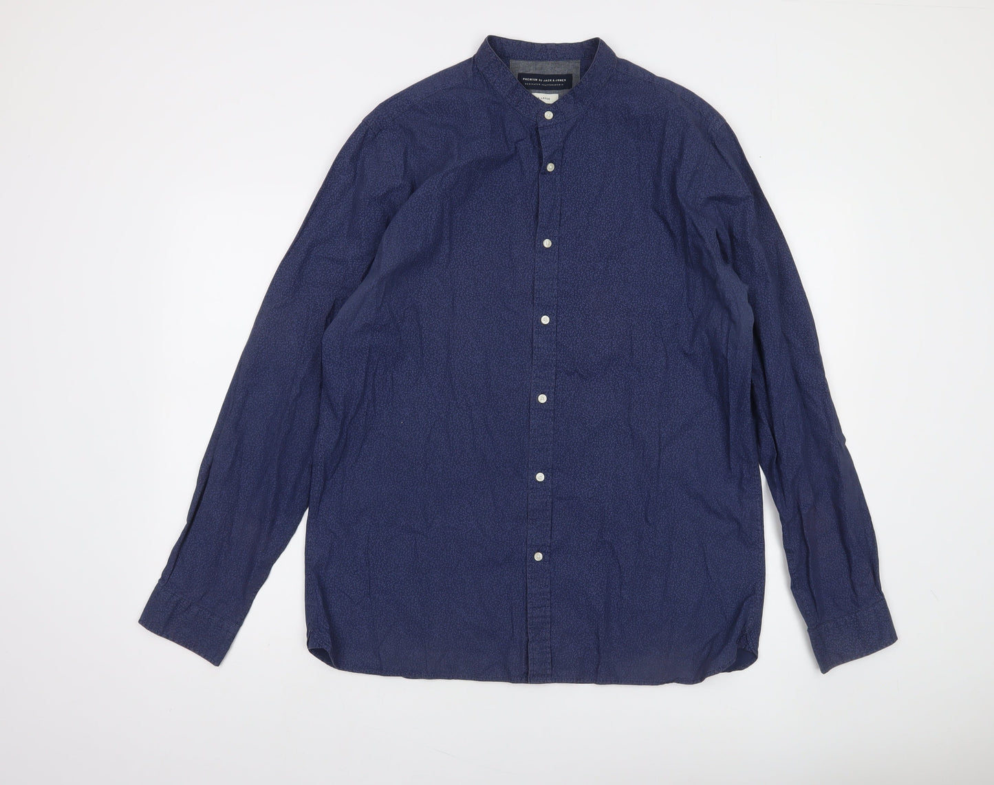 Jack & Jones Men's Blue XL Long Sleeve Band Collar Cotton Shirt