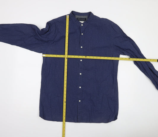Jack & Jones Men's Blue XL Long Sleeve Band Collar Cotton Shirt