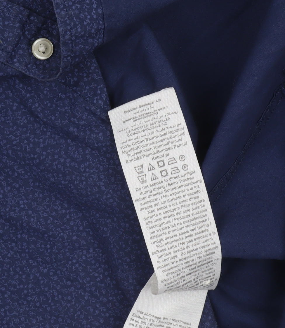 Jack & Jones Men's Blue XL Long Sleeve Band Collar Cotton Shirt