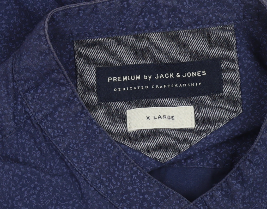 Jack & Jones Men's Blue XL Long Sleeve Band Collar Cotton Shirt