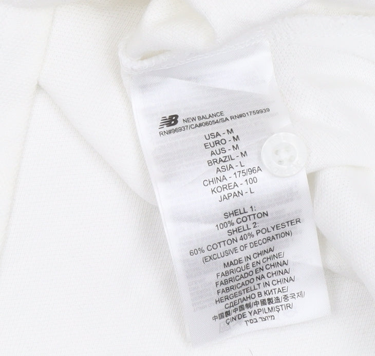 New Balance Men's White Short Sleeve Polo Shirt Size M Cotton Blend