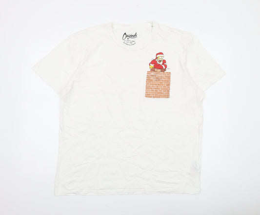Jack & Jones Men's White XL Christmas Funny Homer Simpson T-Shirt