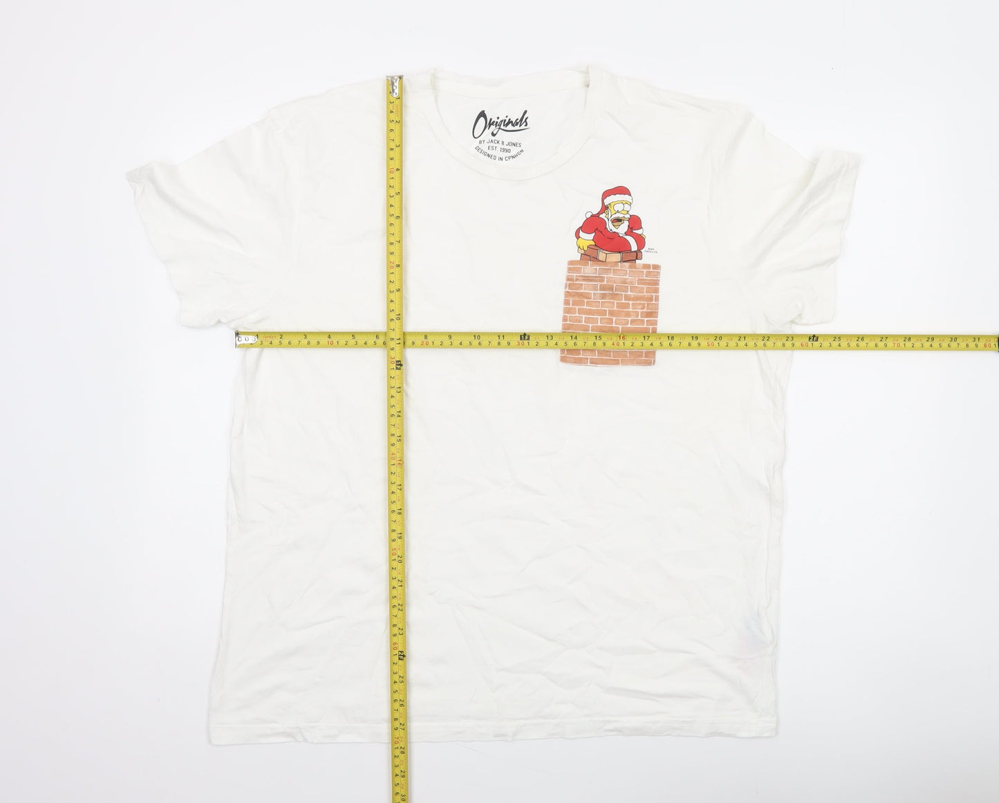 Jack & Jones Men's White XL Christmas Funny Homer Simpson T-Shirt