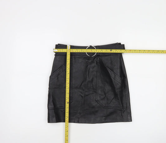 Stradivarius Women's Black Faux Leather Short Skirt Size 8