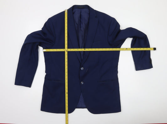 Zara Man Blue Slim Fit Two Button Blazer Jacket Men’s 44 XL Formal