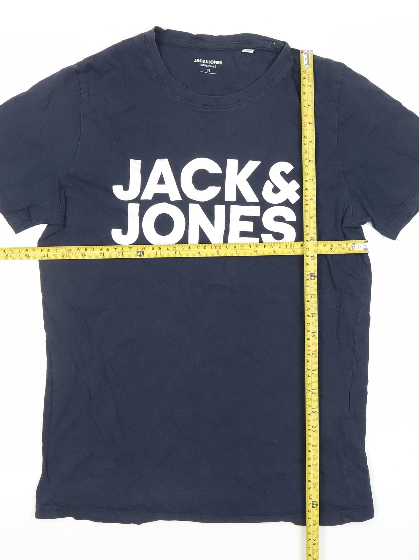 Jack & Jones Men’s Blue Graphic Logo Cotton Crew Neck T-Shirt Size M