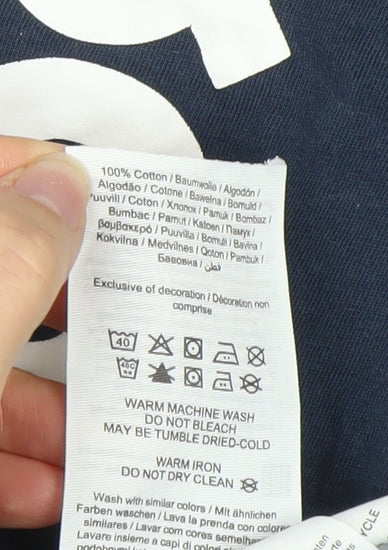 Jack & Jones Men’s Blue Graphic Logo Cotton Crew Neck T-Shirt Size M