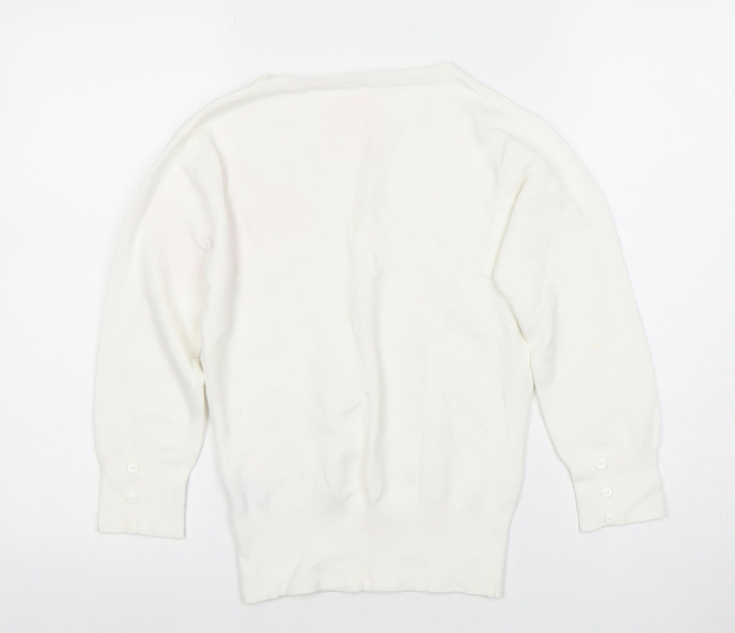 Diesel Womens White V-Neck Embroidered Pullover Jumper Size S