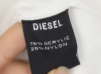 Diesel Womens White V-Neck Embroidered Pullover Jumper Size S