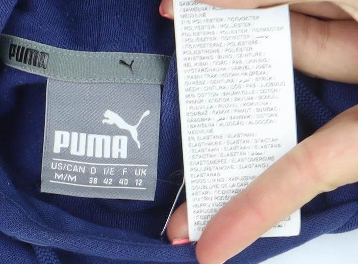 Puma Women's Blue Pullover Hoodie Size M Cotton Blend Logo Sweatshirt