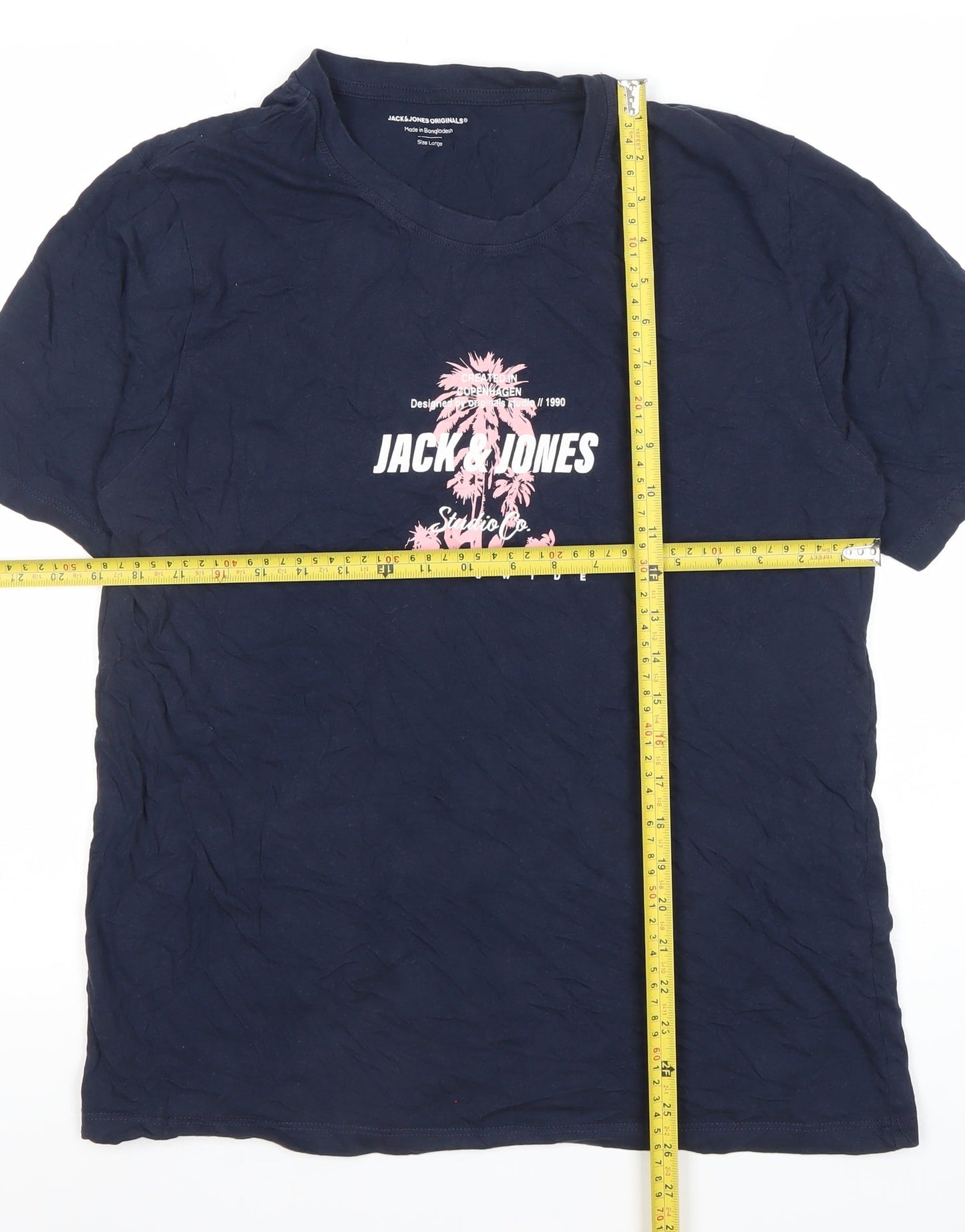 Jack & Jones Mens Blue Graphic Print Cotton T-Shirt Size L