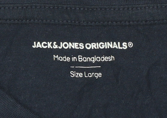 Jack & Jones Mens Blue Graphic Print Cotton T-Shirt Size L