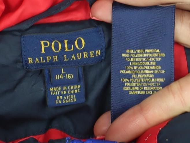 Ralph Lauren Boys Blue Puffer Jacket L 14-15 Years Winter Full Zip Coat