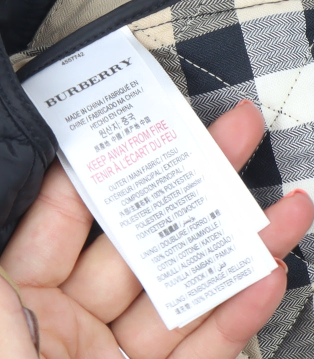 Burberry Women Black Quilted Mid-Length Jacket Size 10