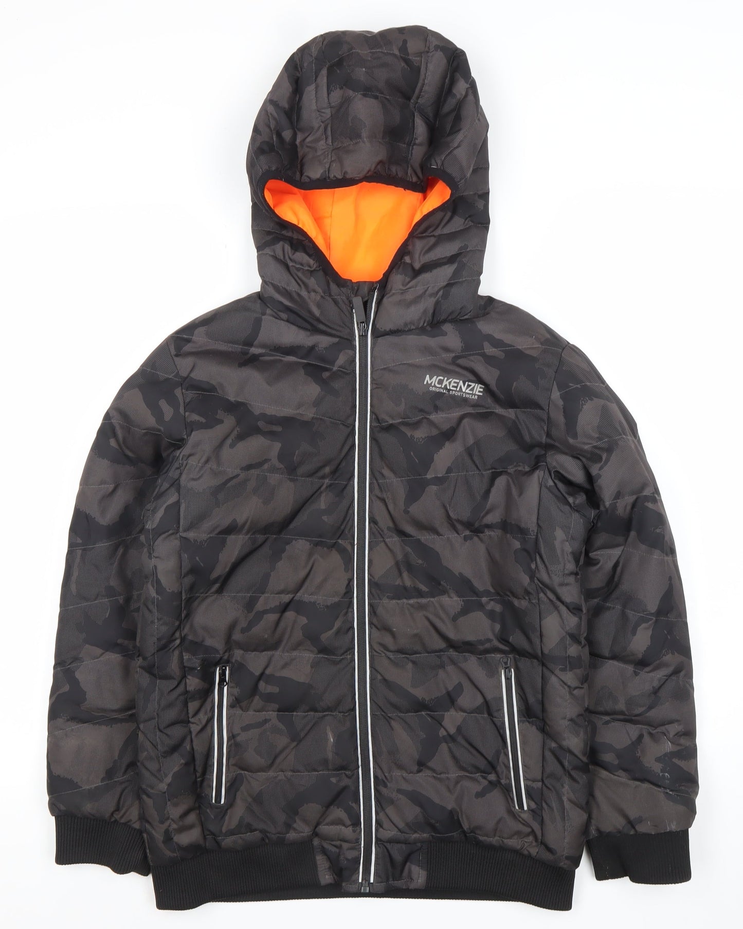 McKenzie Boys Black Camouflage Puffer Jacket 10-12 Years Hooded Winter Coat