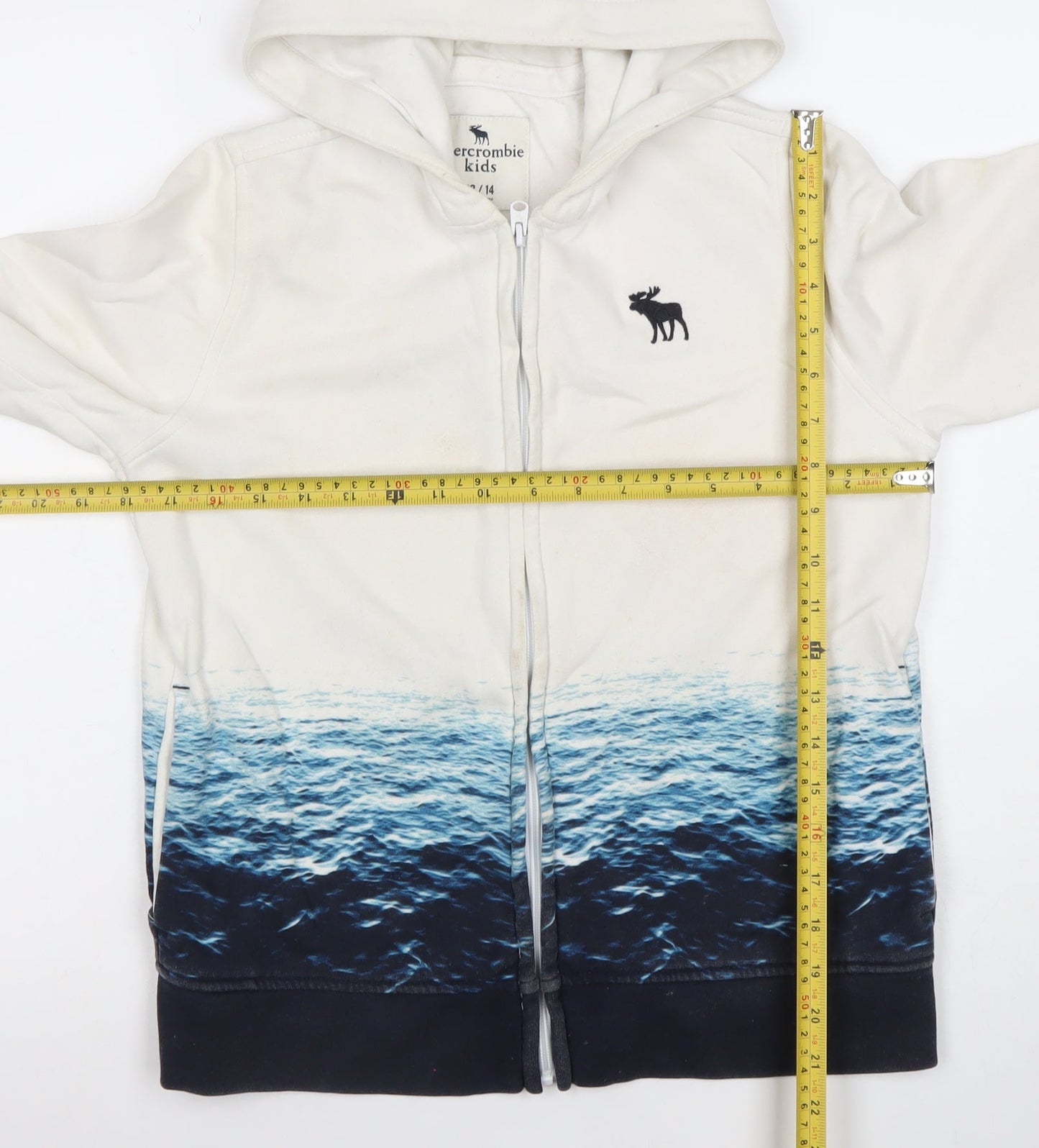 Abercrombie Kids Boys White Blue Ocean Print Full Zip Hoodie 13-14 Years