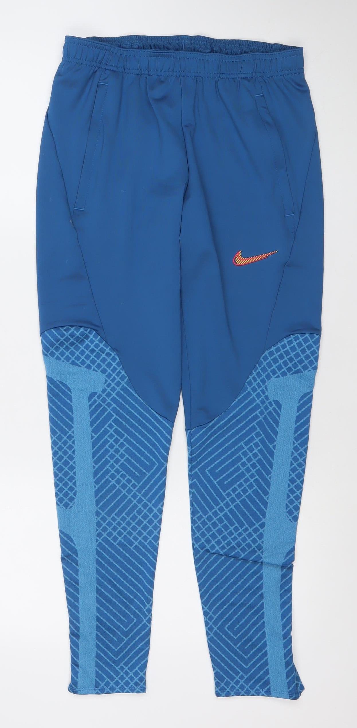 Nike Boys Blue Dri-Fit Slim Fit Track Pants S Tapered Joggers