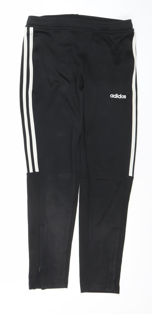 Adidas Boys Black 13-14 Years Track Pants Tapered Fit Zip Pocket Sports Trousers