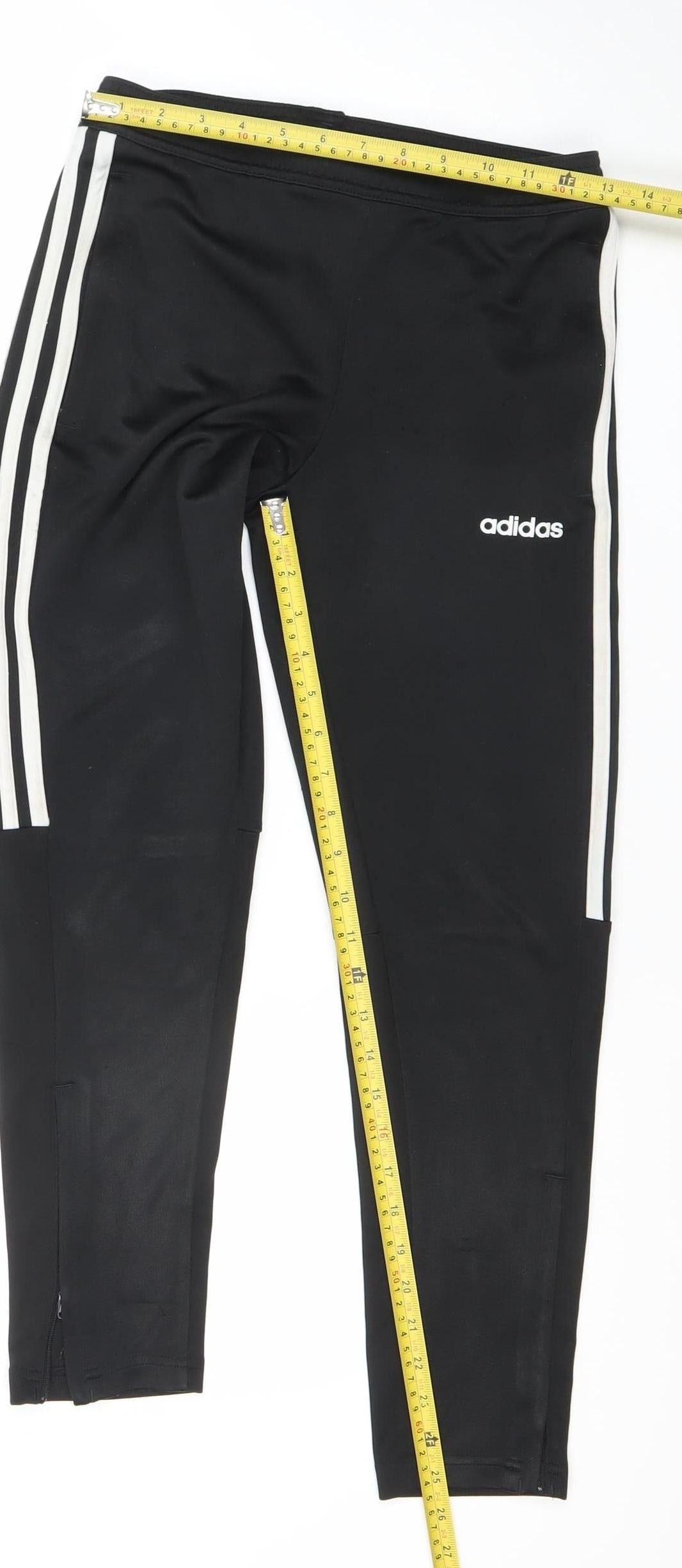 Adidas Boys Black 13-14 Years Track Pants Tapered Fit Zip Pocket Sports Trousers