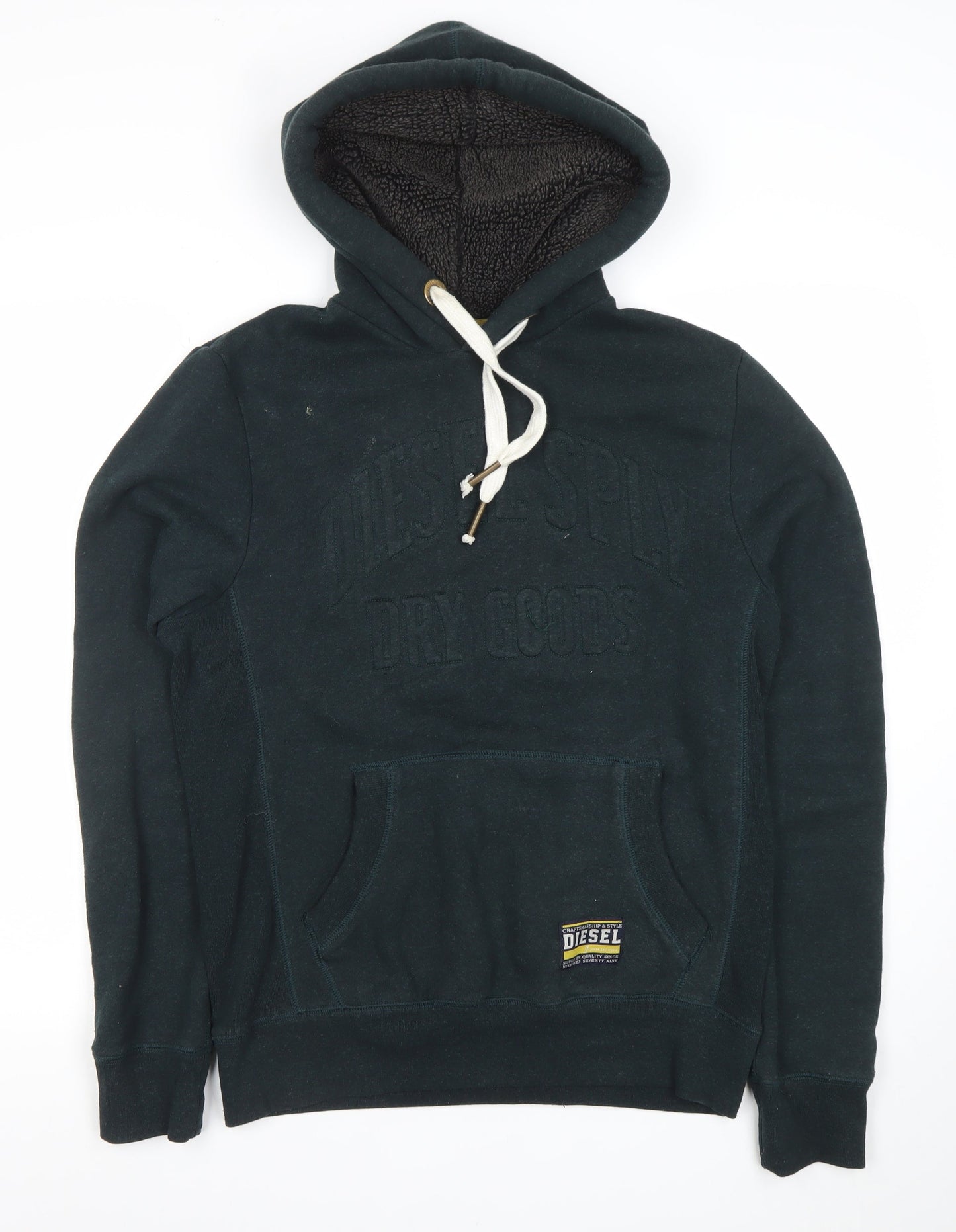Diesel Men's Black Pullover Hoodie Medium Embroidered Fleece