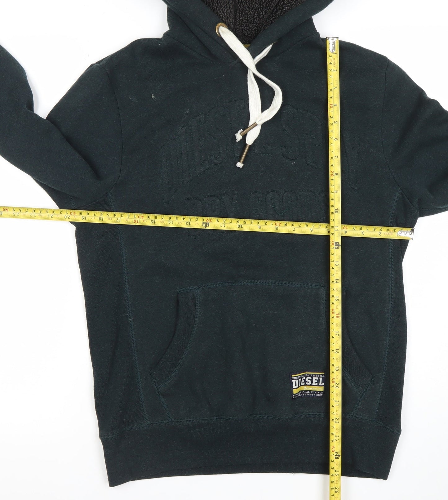 Diesel Men's Black Pullover Hoodie Medium Embroidered Fleece