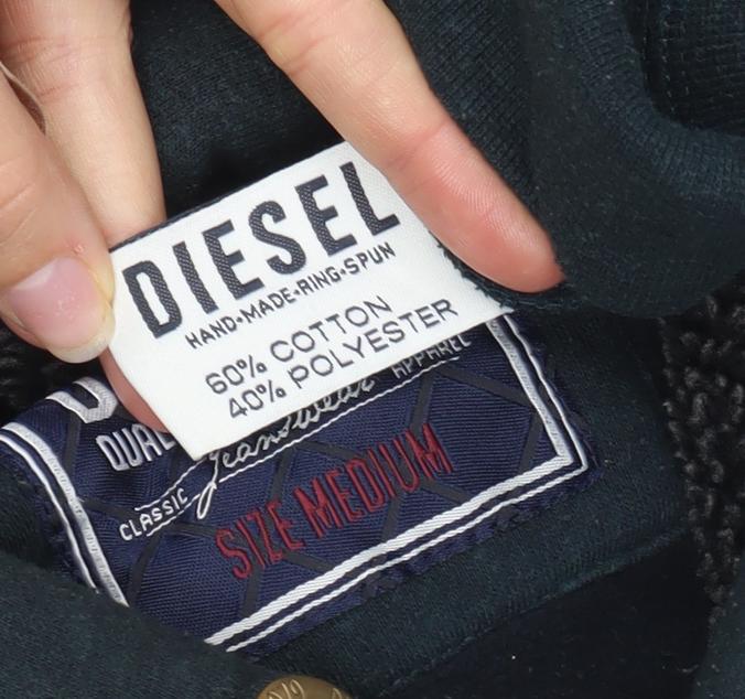 Diesel Men's Black Pullover Hoodie Medium Embroidered Fleece